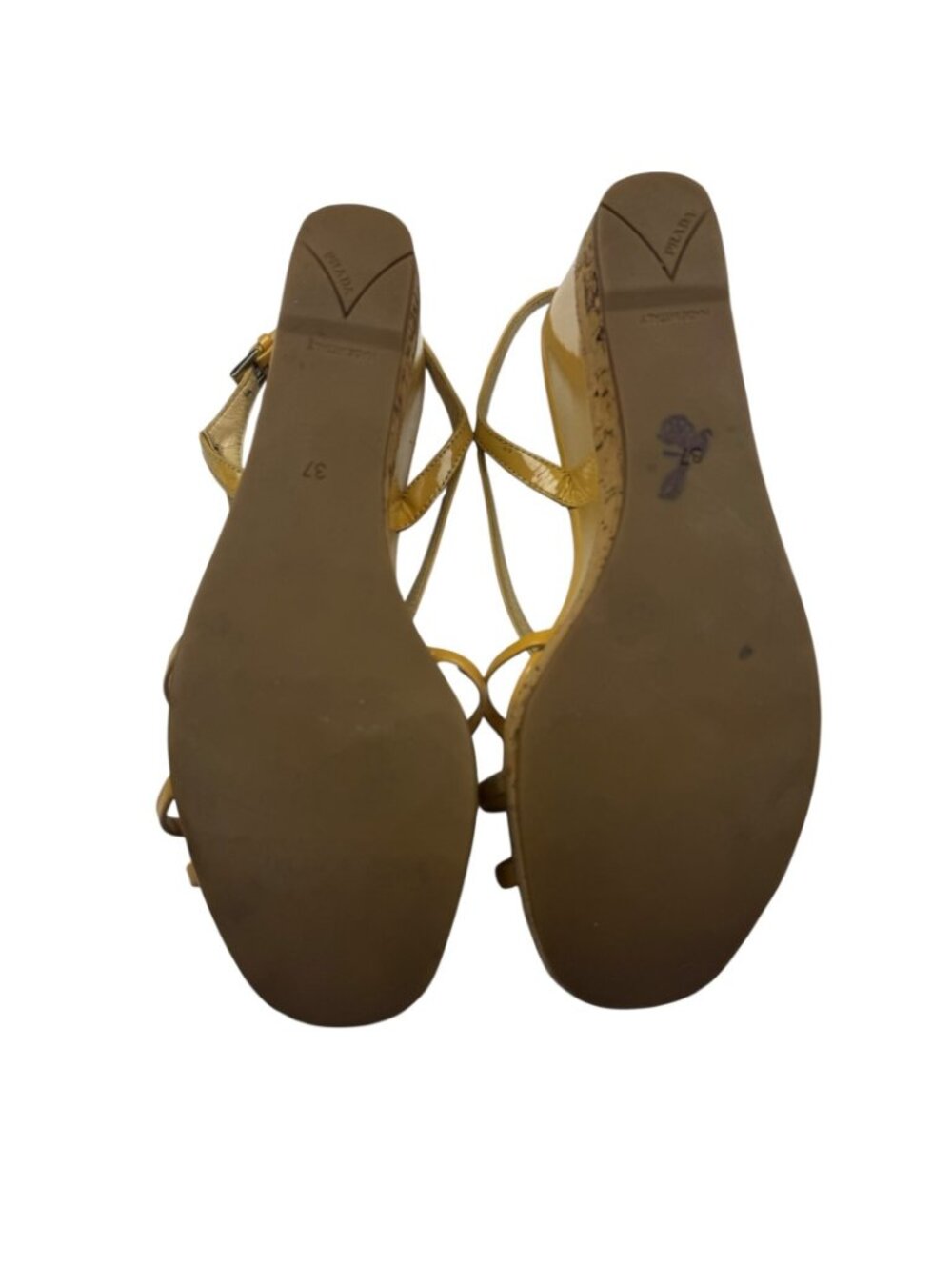 Prada Patent Leather Cork Wedge Platform Sandals Italy Brown Women's Size 37 EU - Picture 9 of 11